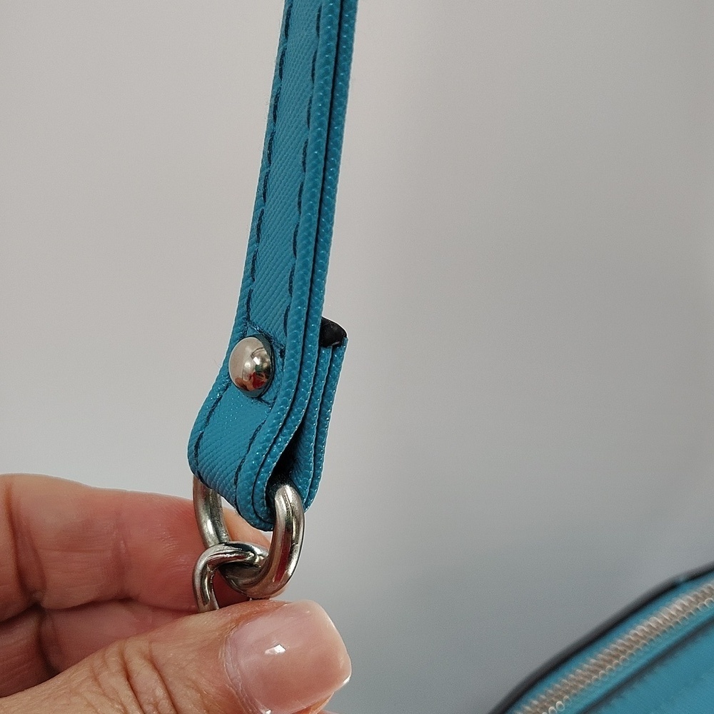 Steve Madden Teal Blue Zip Top Partial Chain Strap Crossbody Bag - Picture 4 of 9